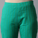 S/L A-line Embro Checks Kurta and striper Pants Set