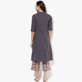 Band Collar A-line Plain Kurta with Kalamkari Pants