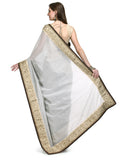 Embroidered Border Pure Chanderi Grey Saree - Indian Dobby