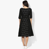 Flared Belted Ikat Dress - Indian Dobby