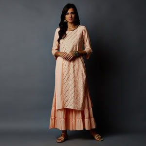 Diagonal Gota Work Schiffli Cotton Slub Kurta