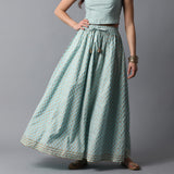 Gota Cut & Sew Bodice Gold Print Talc Blue Kurta & Skirt Set