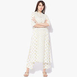 Band Collar Long Handblock Print Flex Kurta - Indian Dobby