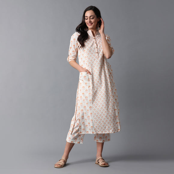 Handblock Printed Front Pockets Kurta and Pants Set