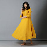 Semi-Bias Ghera Mangalgiri Zari Checks Sunshine Yellow Kurta & Ivory Gota Pants Set