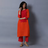 Straight Kurta with Long Centre Yoke - Thin Stripes