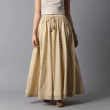 Gold Print Kalidar Icecream Yellow Skirt with Gota Hem