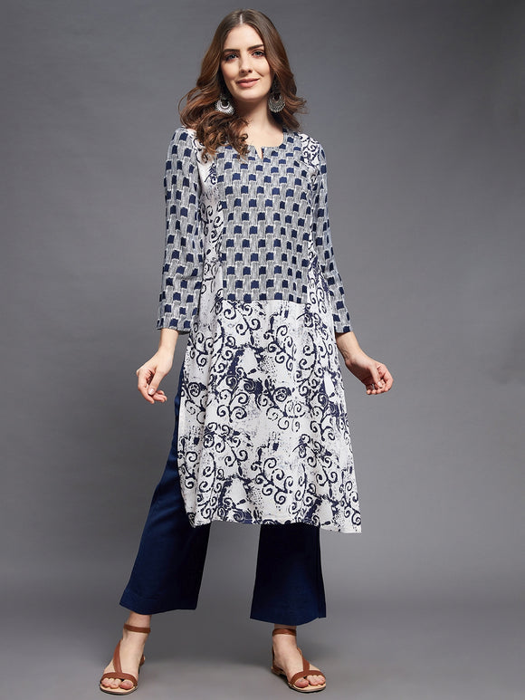 Long Yoke Printed Rayon Kurta