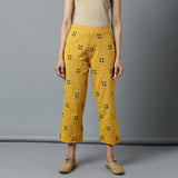 S/L A-line Yellow Embro Checks Kurta and Dobby Pants Set