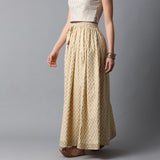 Gold Print Kalidar Icecream Yellow Skirt with Gota Hem