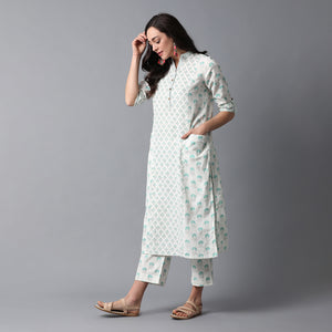 Handblock Printed Front Pockets Kurta and Pants Set