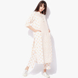Band Collar Long Handblock Print Flex Kurta - Indian Dobby