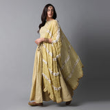 Gold Buta Print Skirt, Gold Striper Print Blouse and Contrast Frill Dupatta Set