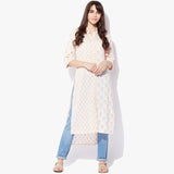 Shirt Collar High-Low Handblock Print Kurta - Indian Dobby