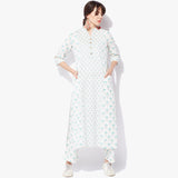 Band Collar Long Handblock Print Flex Kurta - Indian Dobby