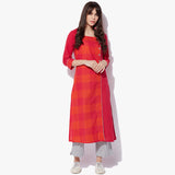 Side Placket Big Button Mangalgiri Checks Kurta - Indian Dobby