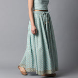 Gold Print Kalidar Talc Blue Skirt with Gota Hem