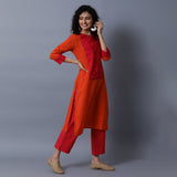 Straight Kurta with Long Centre Yoke - Thin Stripes