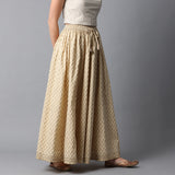 Gold Print Kalidar Icecream Yellow Skirt with Gota Hem