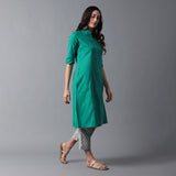 Band Collar A-line Plain Kurta with Jacquard Pants