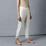 Tapered 'Katan Silk' Gota Work Ivory Pant with elasticated back
