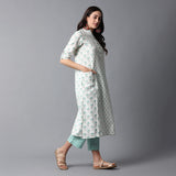 Handblock Printed Front Pockets Kurta and Checks Pants Set