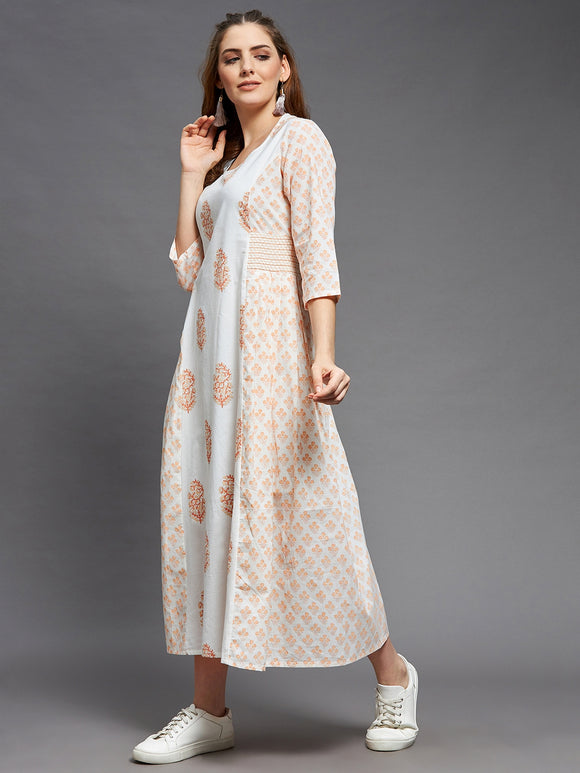 Knife Pleats Handblock Print Maxi Dress