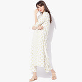 Band Collar Long Handblock Print Flex Kurta - Indian Dobby