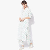 Band Collar Long Handblock Print Flex Kurta - Indian Dobby