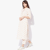 Band Collar Long Handblock Print Flex Kurta - Indian Dobby