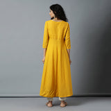 Semi-Bias Ghera Mangalgiri Zari Checks Sunshine Yellow Kurta & Ivory Gota Pants Set