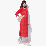 Side Placket Big Button Mangalgiri Checks Kurta - Indian Dobby