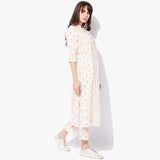 Band Collar Long Handblock Print Flex Kurta - Indian Dobby