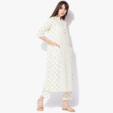 Band Collar Long Handblock Print Flex Kurta - Indian Dobby