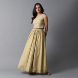 Gold Buta Print Skirt, Gold Striper Print Blouse and Contrast Frill Dupatta Set