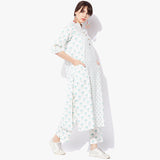 Band Collar Long Handblock Print Flex Kurta - Indian Dobby