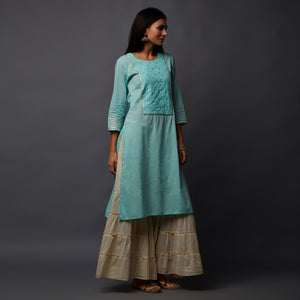 Schiffli Yoke with Sequins & Gota work Long Kurta