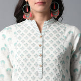 Handblock Printed Front Pockets Kurta and Checks Pants Set