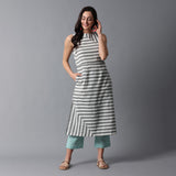 Thick & Thin Striped Single Slit Kurta & Pant Set