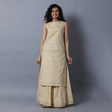 Cut & Sew Panel with Gota Bodice Gold Print Straight Kurta