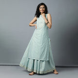 Gota Cut & Sew Bodice Gold Print Talc Blue Kurta & Skirt Set