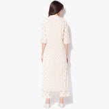 Band Collar Long Handblock Print Flex Kurta - Indian Dobby