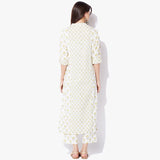 Band Collar Long Handblock Print Flex Kurta - Indian Dobby