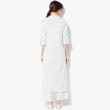 Band Collar Long Handblock Print Flex Kurta - Indian Dobby