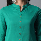 Band Collar A-line Plain Kurta with Jacquard Pants