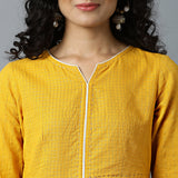 Semi-Bias Ghera Mangalgiri Zari Checks Sunshine Yellow Kurta & Ivory Gota Pants Set