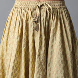 Gold Print Kalidar Faded Lime Skirt with Gota Hem
