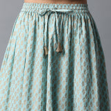 Gold Print Kalidar Talc Blue Skirt with Gota Hem