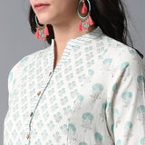 Handblock Printed Front Pockets Kurta and Checks Pants Set