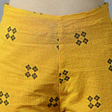 S/L A-line Yellow Embro Checks Kurta and Dobby Pants Set